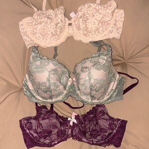 Victoria's Secret Lace Bra Set - Cream, Green, and Purple